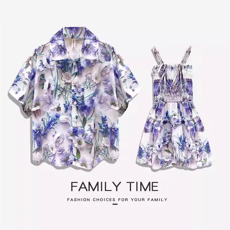 Mom Daughter Resort Dress Vacation Look Family Matching Clothes Beach Dad and Son Floral Shirts Korean Couple Holidays Clothing