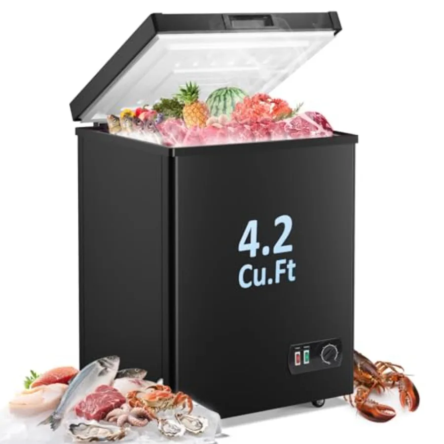 

Compact Chest Freezer for Home or Small Kitchen Storage 4.2 Cubic Feet Deep Freezer with Fast Cooling Technology 7 Adjustable T