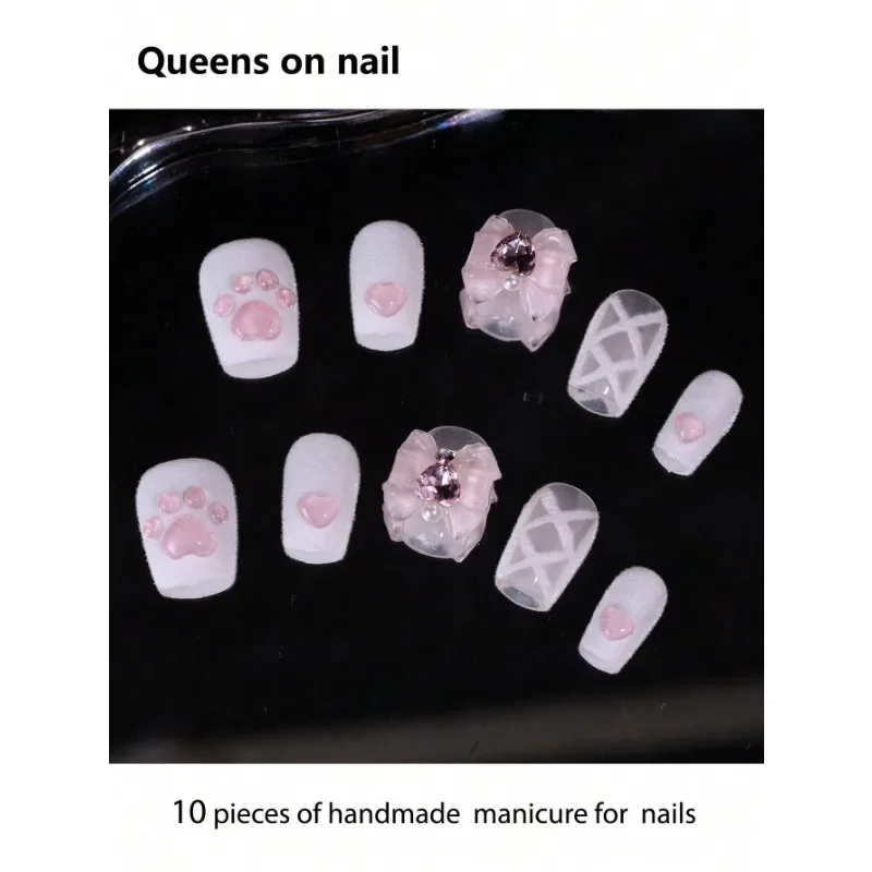 

10 Pieces Handmade press on Nails Square Style Fake Nails sweet style /Sfumato/Y2k/Shining Sequins/Rhinestone/Cat/Cute