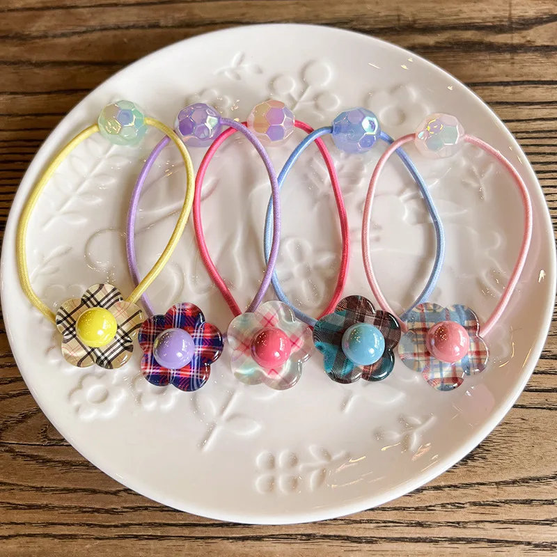 

High Elasticity Hair Ties for Toddler Girls Korean Sweet Floral Design Non Crease Ponytail Rings for Fine Hair