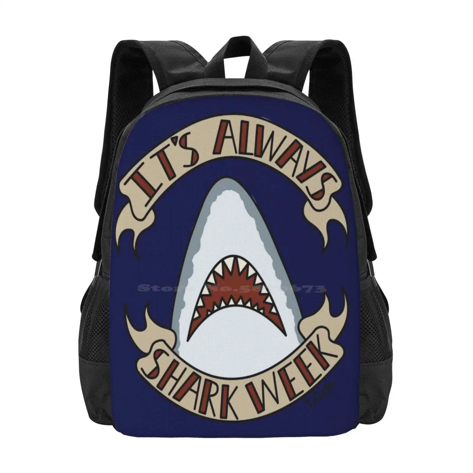 It'S Always Shark Week Hot Sale Schoolbag Backpack Fashion Bags Shark Week American Traditional Tattoo