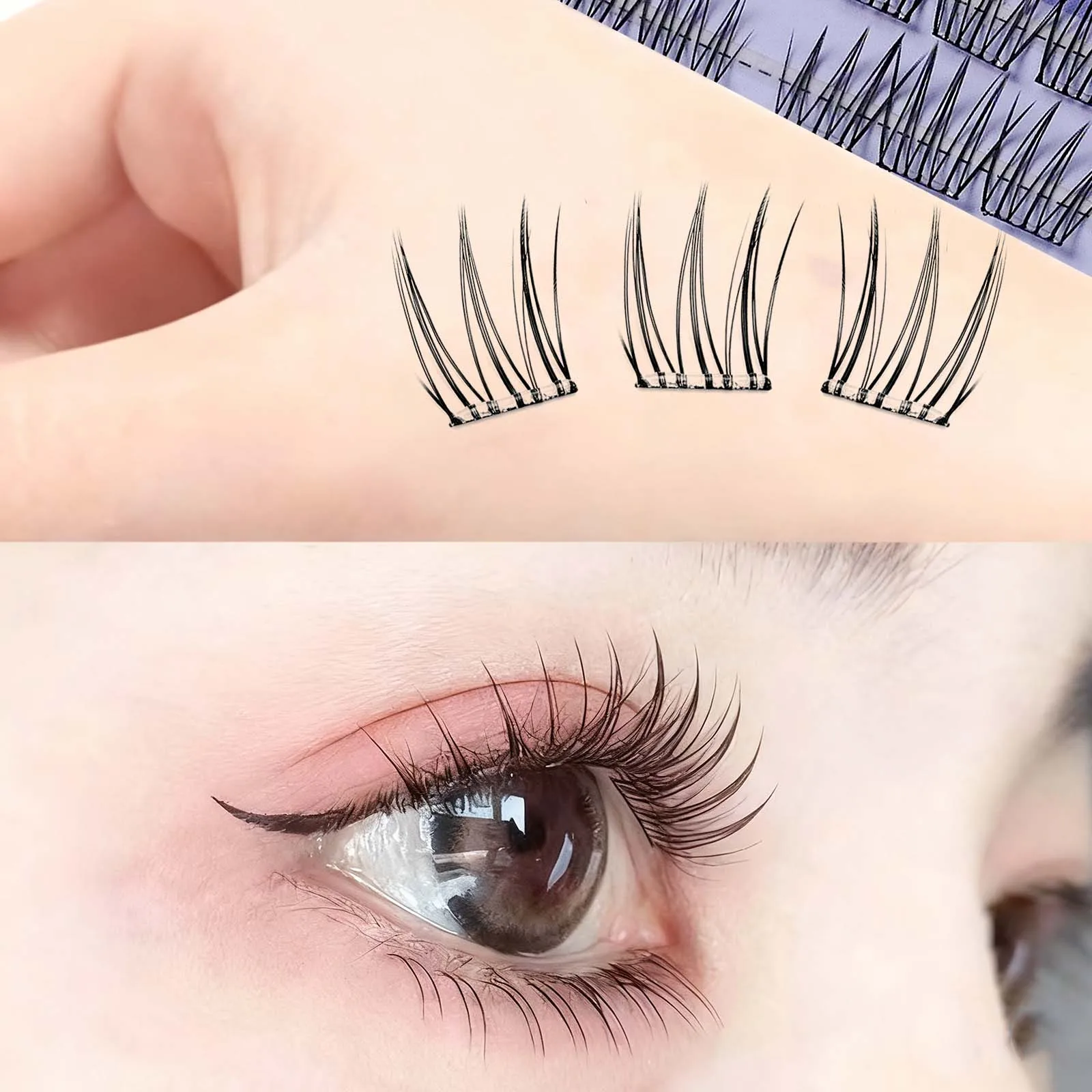 No glue needed！10 rows of adhesive free self-adhesive false eyelashes Single curle C eyelash cluster 9-12mm lashes extension