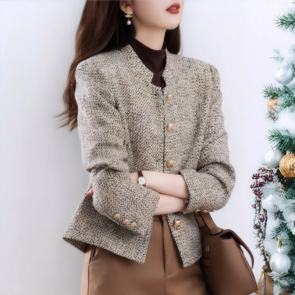 Lente 2026 Faion ort Jaet Dames Opstaande Kraag Slim Fit Bovenkleding Top Sli Anti-Aging Veelzijdig Polyestervezel