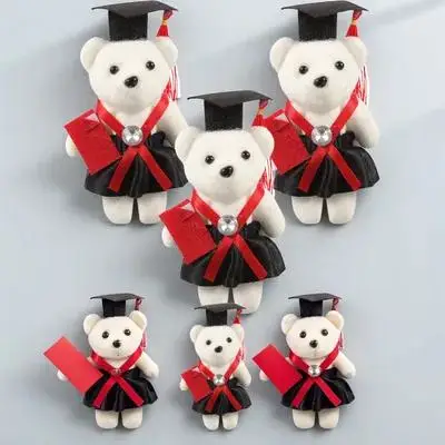 Oso de graduación en tapa, ramo negro y rojo, materiales de decoración para pastel, decoración de coche, adorno de escritorio, regalos de celebración, 6 uds.