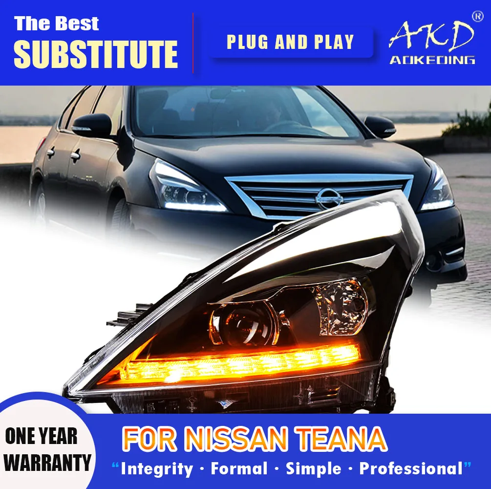 

Фара AKD для Nissan Teana, светодиодная фара 2009-2012, фары Altima DRL, указатель поворота, дальний свет, линза проектора «ангельский глаз»