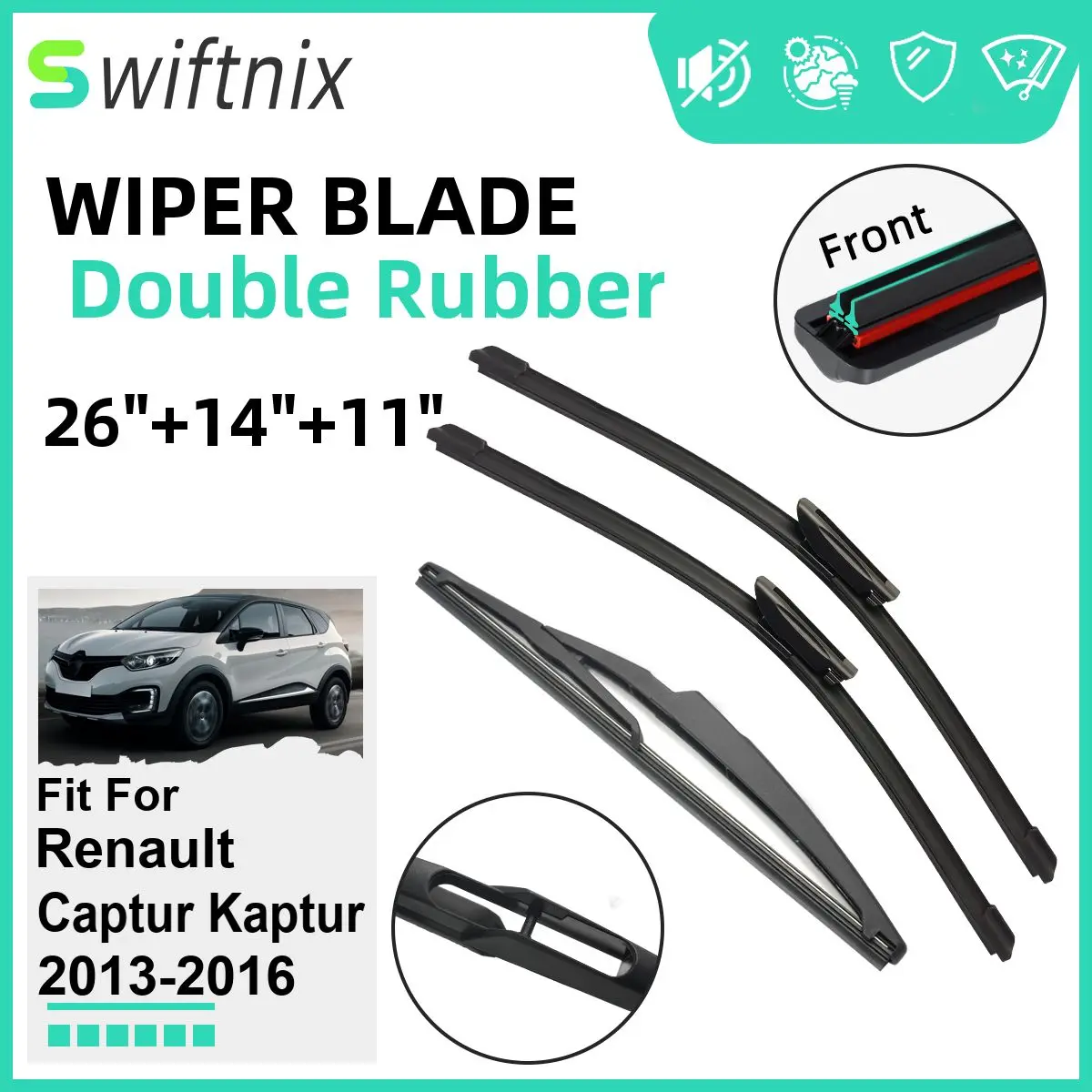 

Double Rubber Car Wiper Blades for Renault Captur Kaptur 2013-2016 Windshield Wipers Rubber Car Accessories 2013 2014 2015 2016