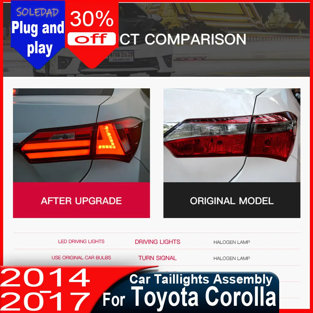 for Toyota Corolla Taillights 2014 2015 2016 2017 Corolla Tail Lamp Altis Tail Lights Rear DRL Plug and play Car Accessories