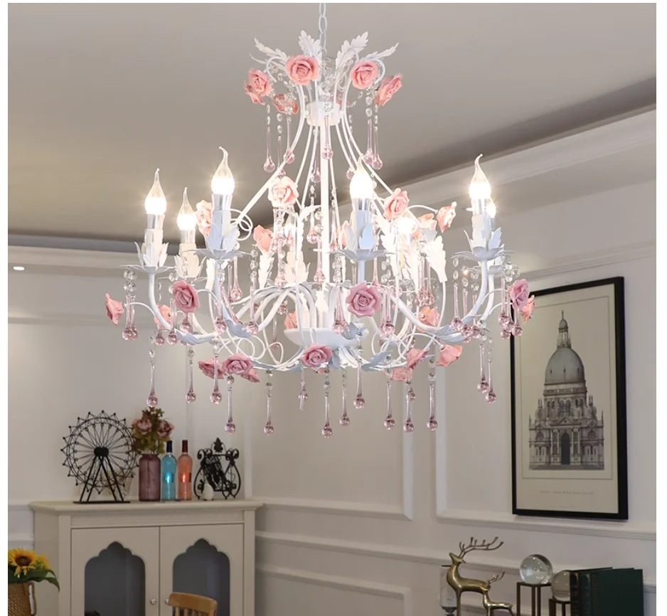 Newly Crystal Floral Chandeliers Candle Style Lamp for Bar Cafe Art LED Pendent Lamps Living Room Bedroom Decora Hanging Lights