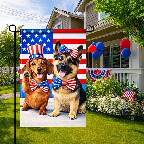 4th of July Patriotic Dog Garden Flag 12x18 Inch Double Sided German Shepherd... YYZ