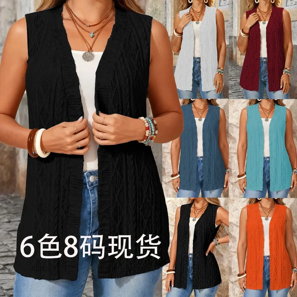 Women New Summer Knit Sleeveless Cardigan Vest Elegant Fashion Open Front Top Breathable Flattering Casual Daily