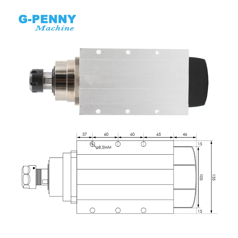 G-Penny 6kw Air Cooled Spindle Motor 4pcs Ceramic Ball Bearings ER32 300Hz 220v / 380v With Mounting Flange 0.01mm Accuracy