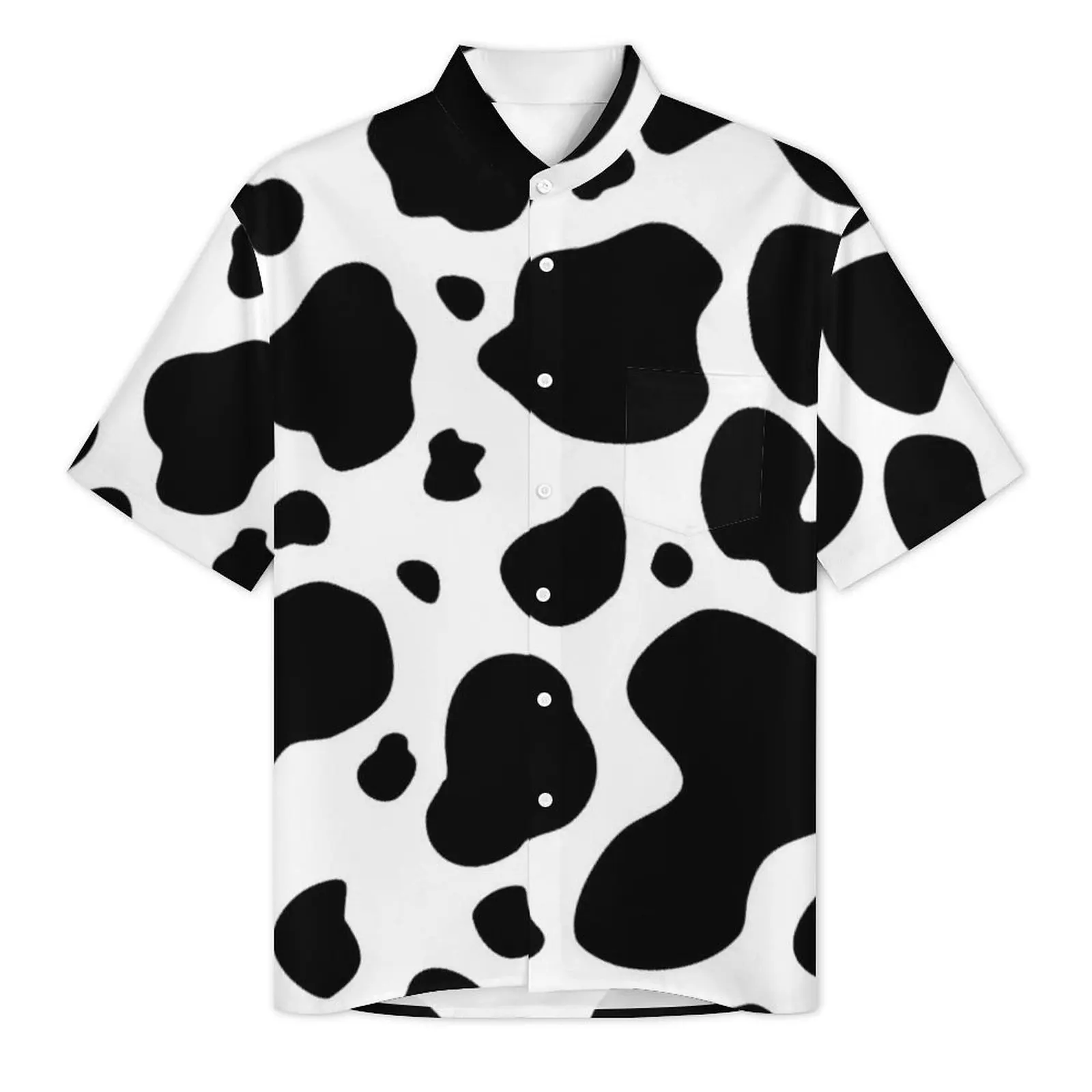 Black And White Cow Print Beach Shirt Cow Spots Hawaiian Casual Shirts Male Vintage Blouses Short-Sleeve Comfortable Clothing