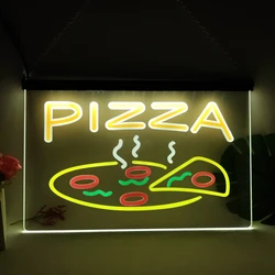 Otwarta gorąca Pizza kawiarnia restauracja wielokolorowy świecący znak z efektem lampa neonowa emitującym ścianę sypialni