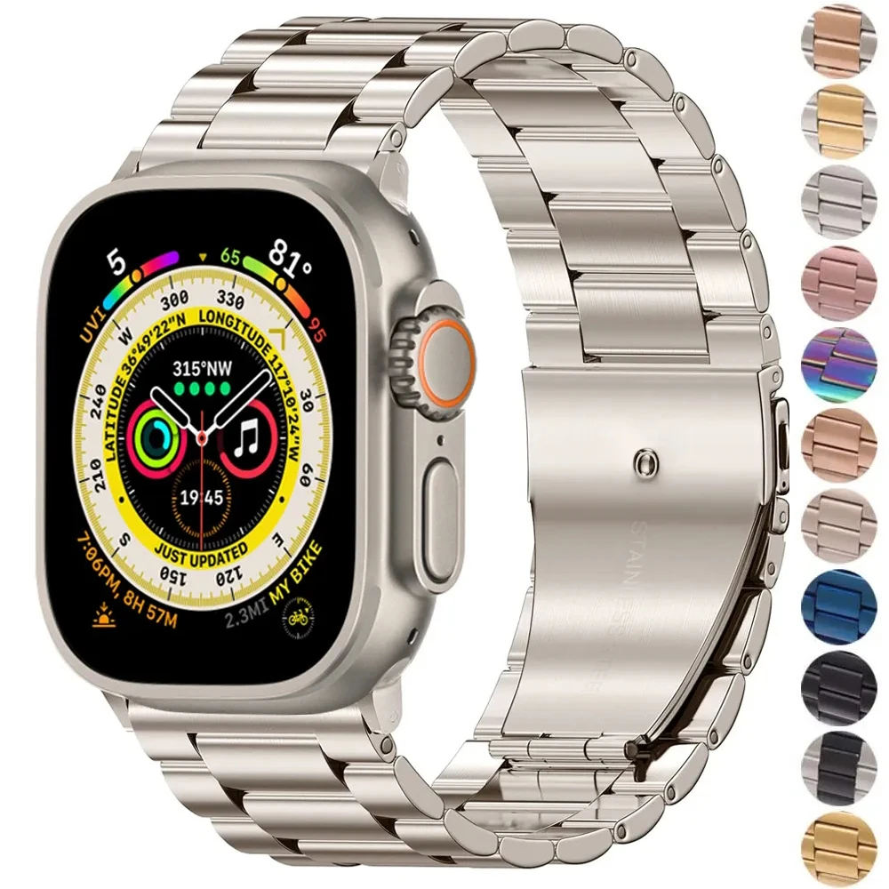 

Металлический ремешок для Apple Watch band Ultra 2 49 мм 46 мм 45 мм 42-40-41 мм 44 мм, звеньевой браслет из нержавеющей стали для iWatch series 10 9 8 7 6 5