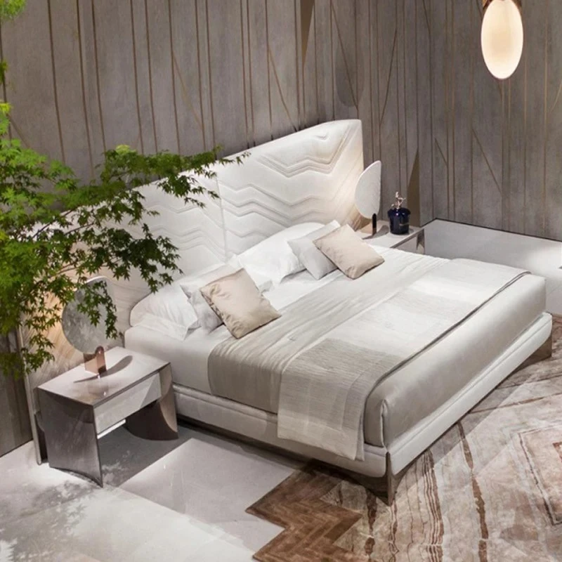 Luxury Italian Modern Custom Upholstered Leather Headboard Standard Panel Bed