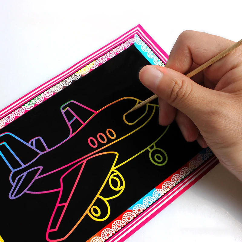 10 แผ่นเด็ก DIY การ์ตูนที่มีสีสันภาพวาดเด็ก Magic Scratch กระดาษ Doodle Scratch ของเล่นของขวัญวันเกิด