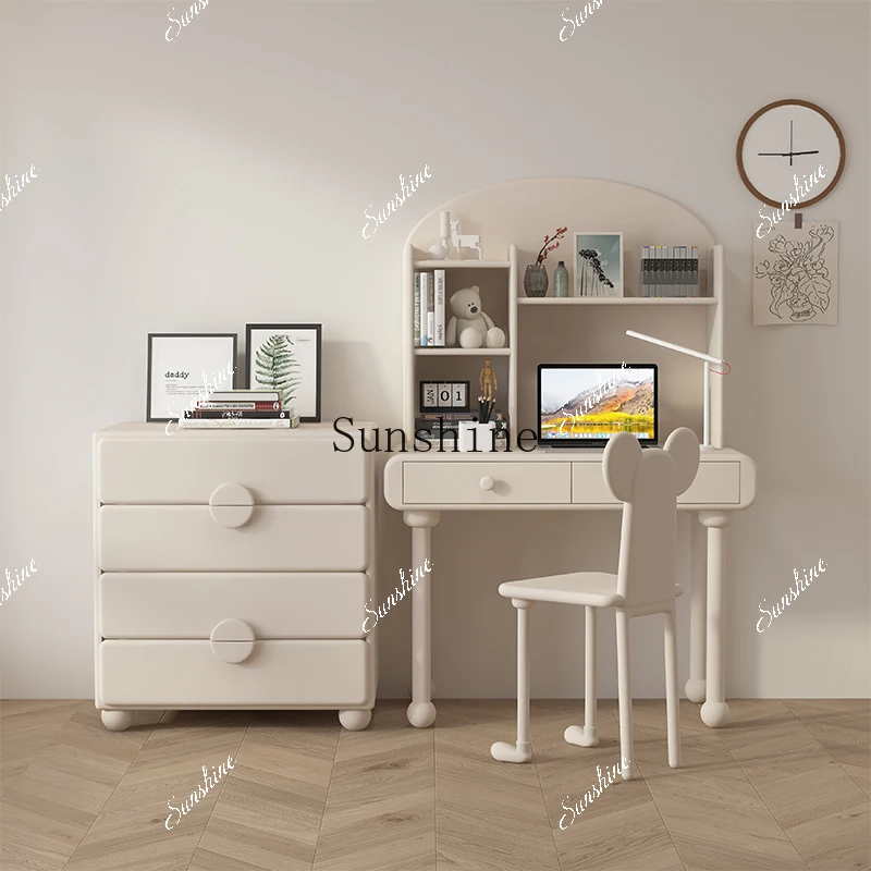 Simple and modern children's storage bookcase integrated student writing desk and chairs all solid wood home dresser chestM