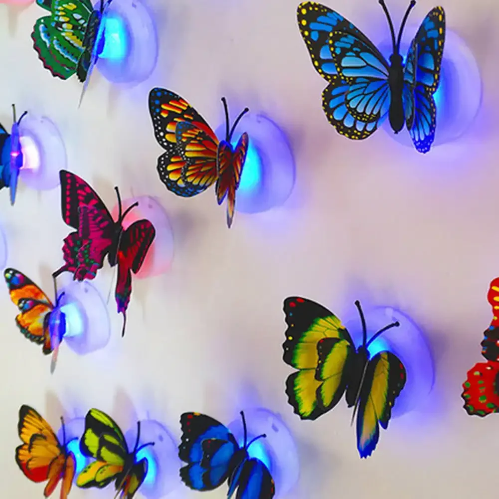 Double Layer Butterfly Night Lights Creative Colorful Luminous Butterfly Lights Lighting Pasteable Led Decorative Wall Lamp