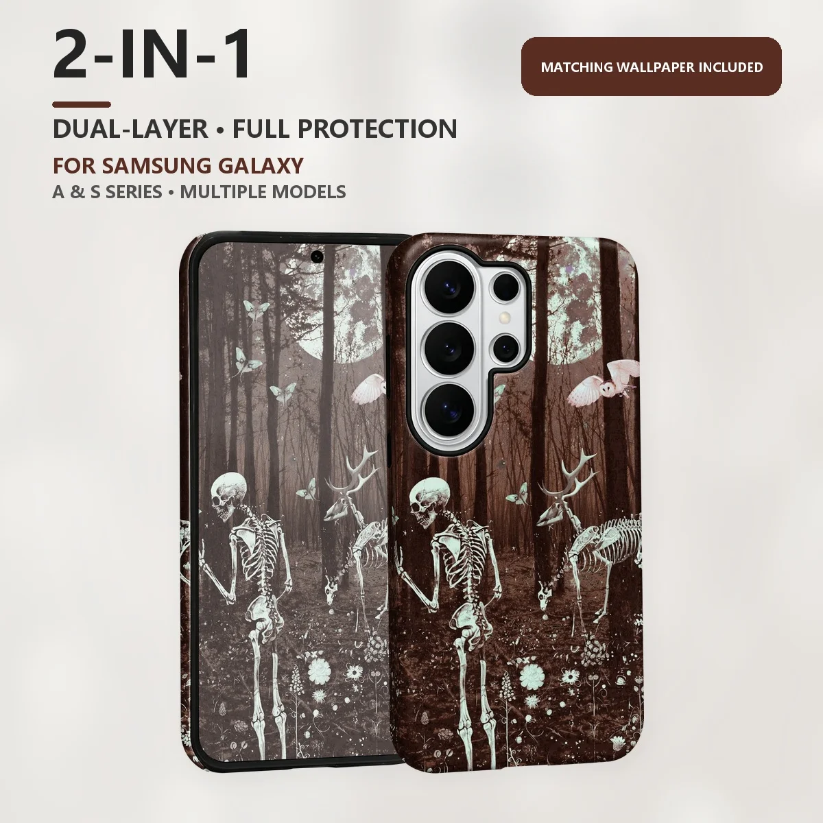 Skeleton Forest Moon 2-in-1 Dual-Layer Phone Case for Samsung Galaxy S26 S25 S24 Plus Ultra FE S20 FE A56 A17 A16 A15