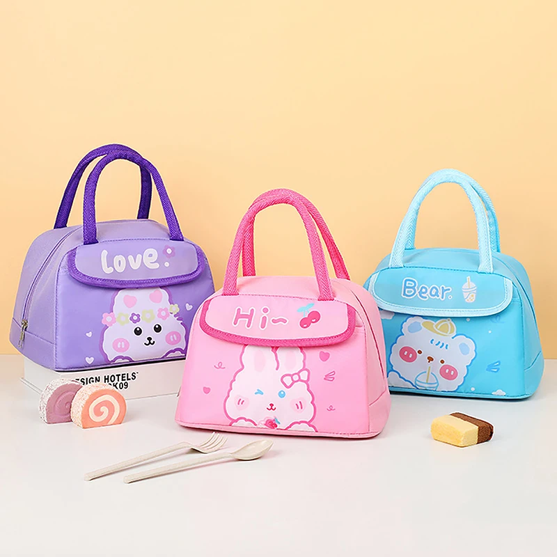 Trapezoidal Thermal Insulation Bag Cute Cartoon Large Capacity Portable Work With Meals Students Bento Bag Thermal Insulation