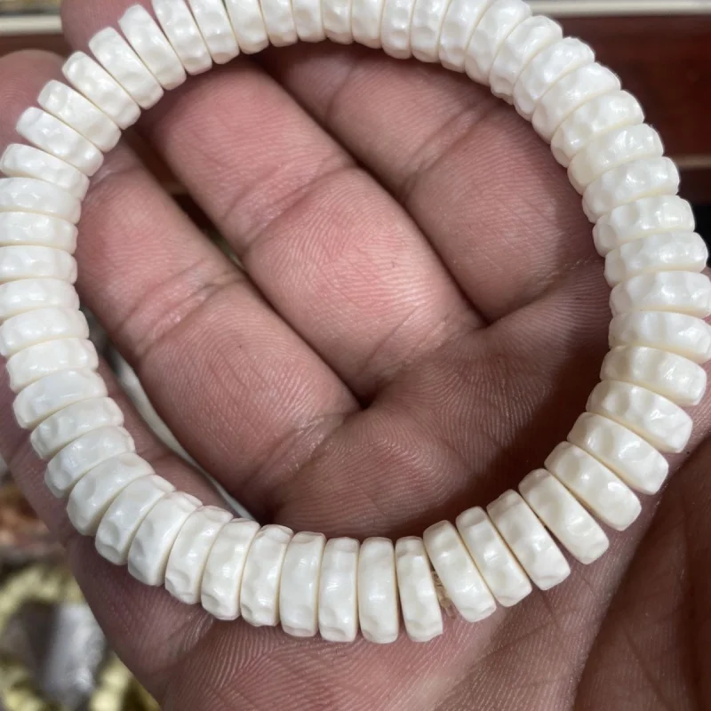 Natural Bone Carved Crater Seamless Oil High Density Antlers Buddha Beads Straight Cut 10mm Bracelet