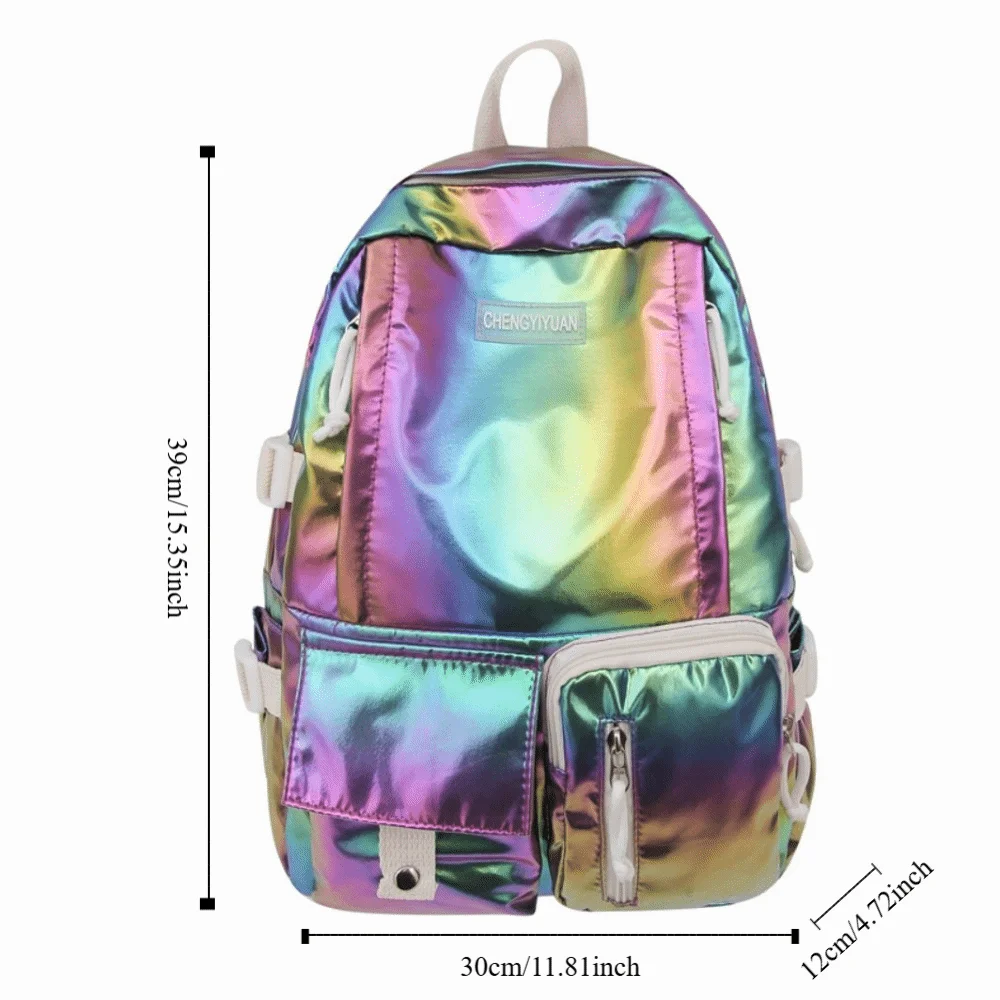 Cute Multi-Pocket Laser Backpack Large Capacity Korean Style Students School Bag Handbag Travel Bag Shoulder Bag Outdoor