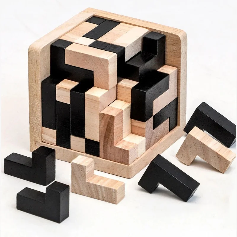 54 stks Houten Puzzels IQ Speelgoed TH Vorm Kubus Educatief Speelgoed voor Puzzelliefhebbers, Intellectuele Spel Speelgoed 3d Puzzel