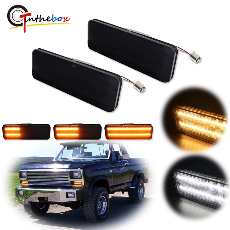 

Dual-color LED Front Amber Sequential Turn Signal Lights White DRL For 1980-1986 Ford Bronco, For 1980-1986 Ford F150 F250 F350