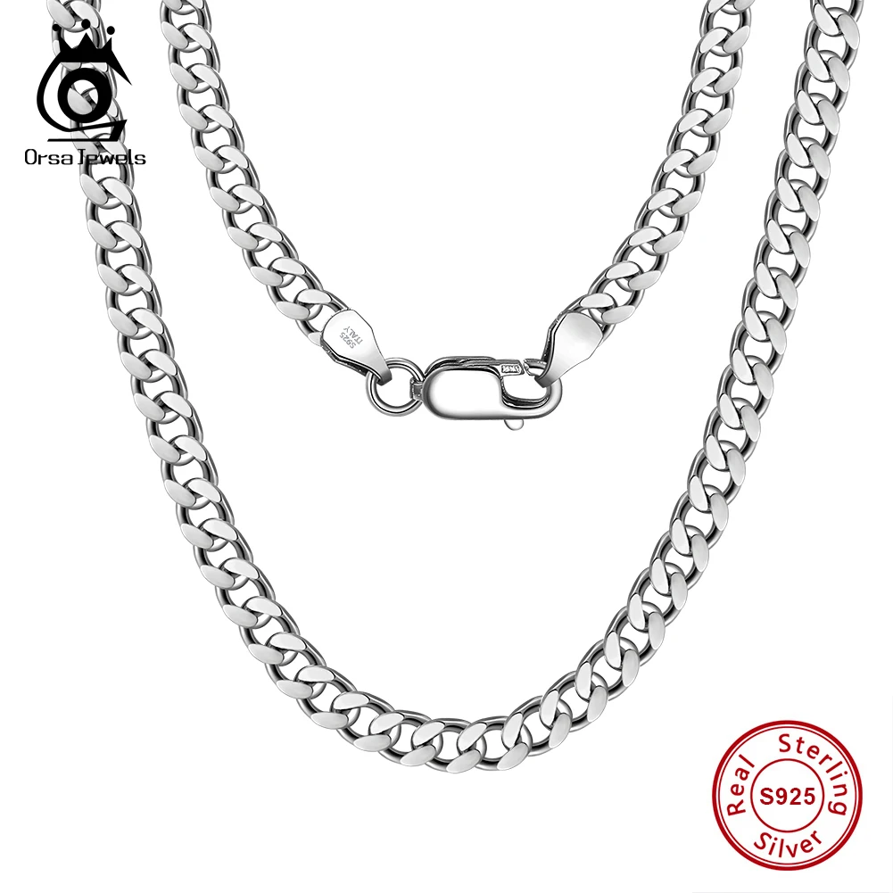 ORSA JEWELS 925 Sterling Silver Cuban Link Chain Necklaces 3.6-7mm Cuban Chain Party Hip Hop Simple Basic Unisex Collar SC36