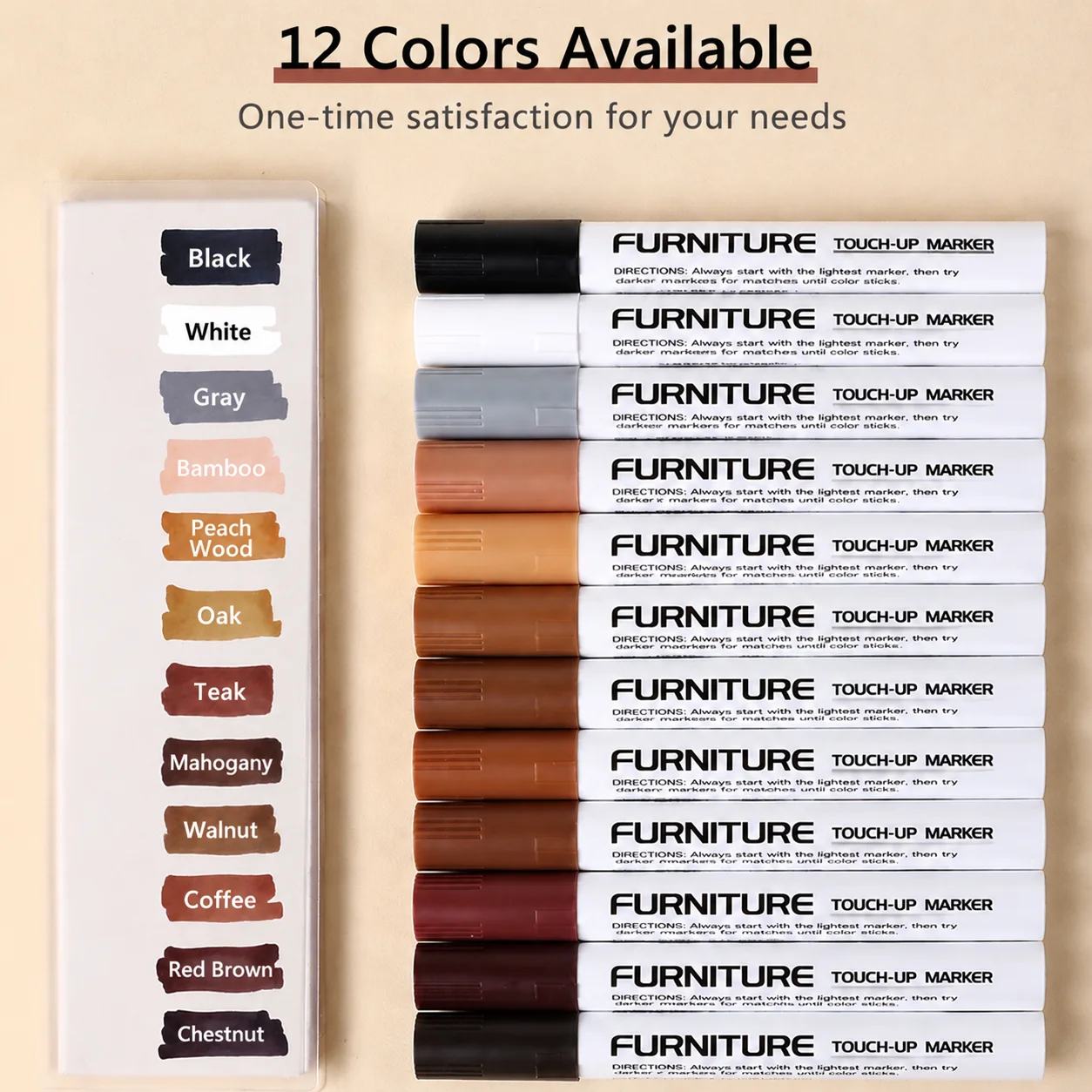 1PC/12PCS Wood Repair Marker Pen 12 Colors Wood Touch Up Paint Marker Waterproof Quick Dry Scratch Repair for Wood Surfaces