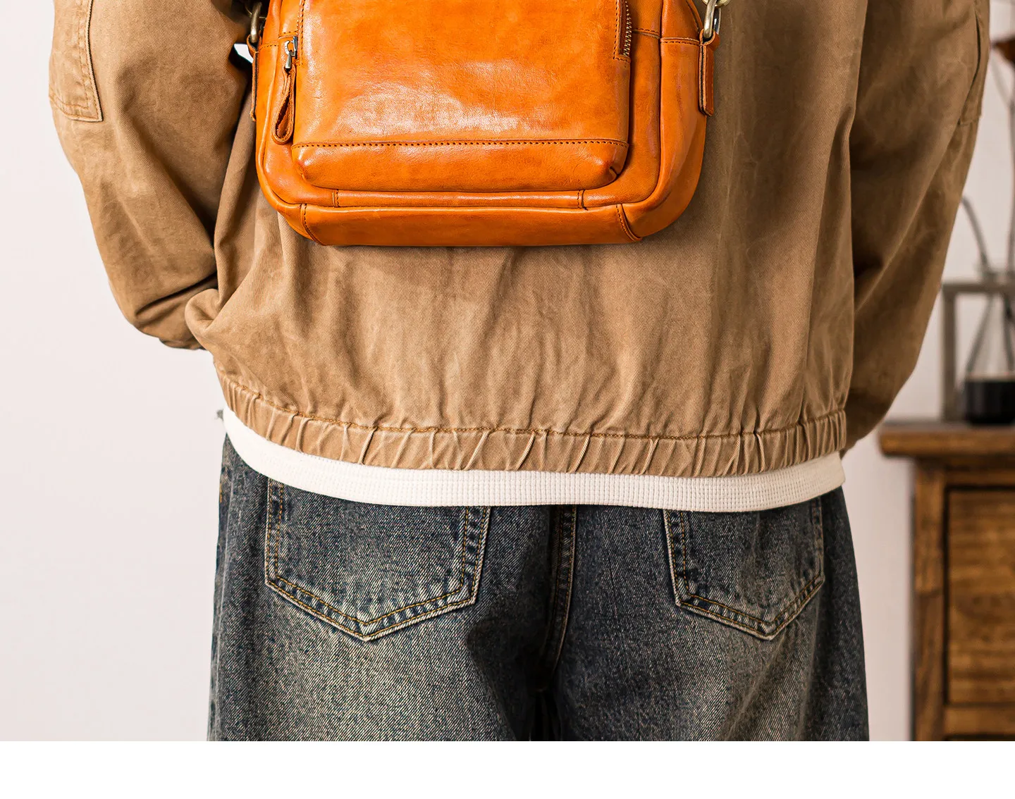 Einfache, handgefertigte Vintage-Umhängetasche aus pflanzlich gegerbtem Rindsleder für Herren, Outdoor-Reisetasche, luxuriöse Umhängetasche aus echtem Leder für Teenager – Detail 12