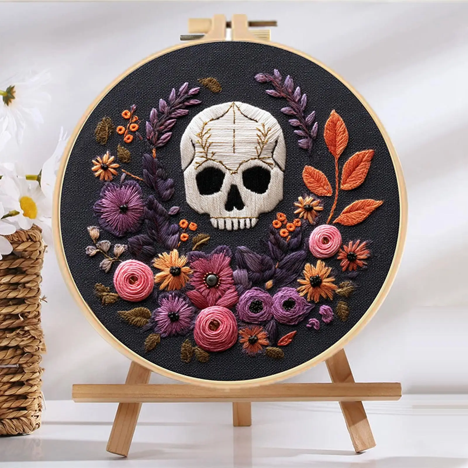 

Хэллоуин вышивка Хэллоуин череп узор наборы для вышивания ручные поделки тренировочный набор обруч нитки ножницы для женщин взрослых