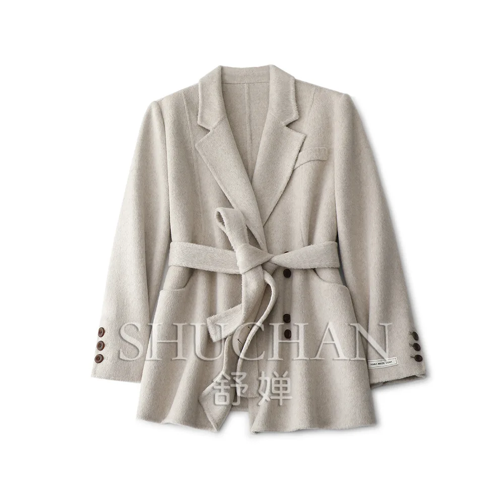 

10% Cashmere + 90% Wool Double-sided Woolen Coat Loose Autumn and Winter Blazer Thick Warm Coats for Women