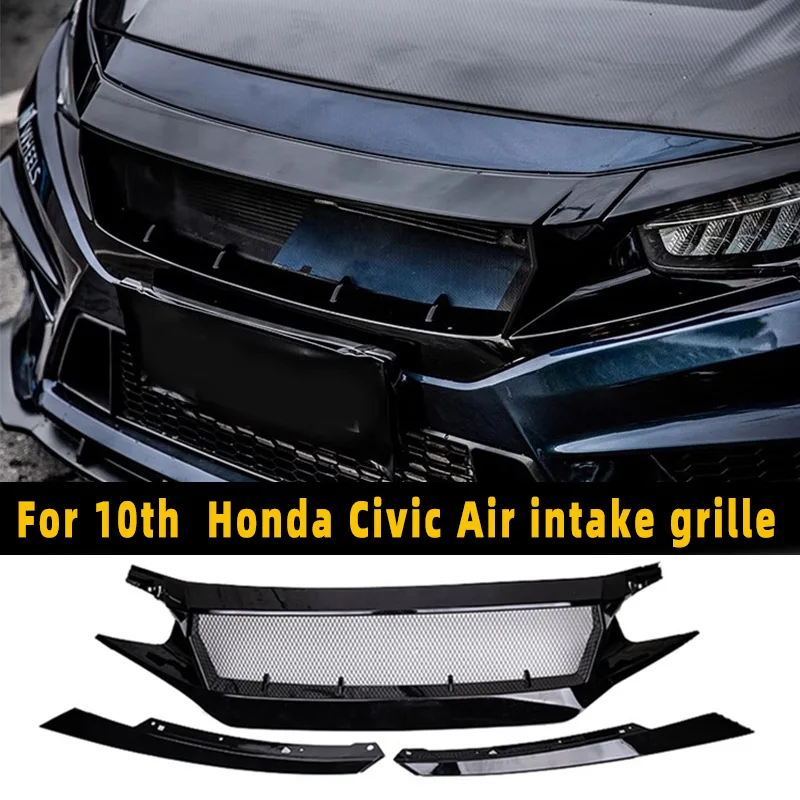 

For 10th Civic FK7 FK8 TYPE-R Fiberglass Front Bumper Grille Racing Car FC JS N1 Style Carbon fiber Decoration Black Accessories