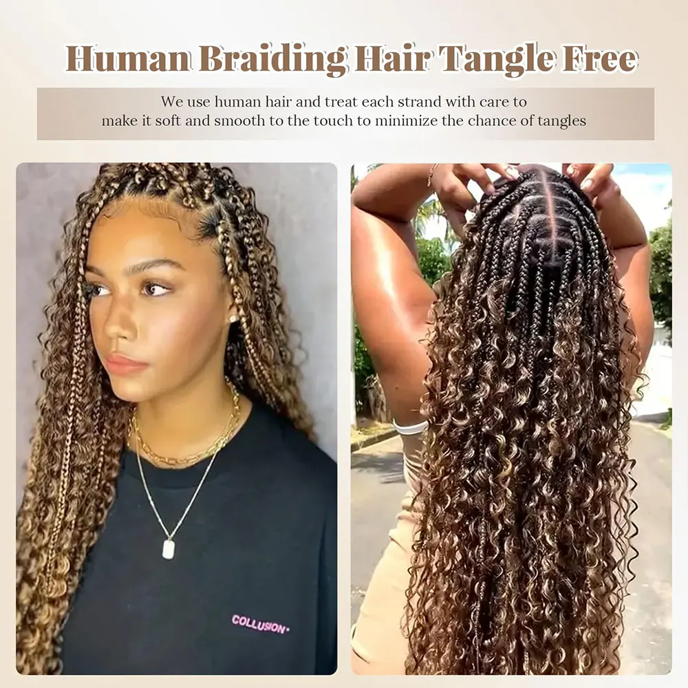 Mechones brasileños de cabello humano trenzado de Color ombré, resaltado, 4/27, para trenzar extensiones de cabello humano a granel con ondas profundas, sin trama