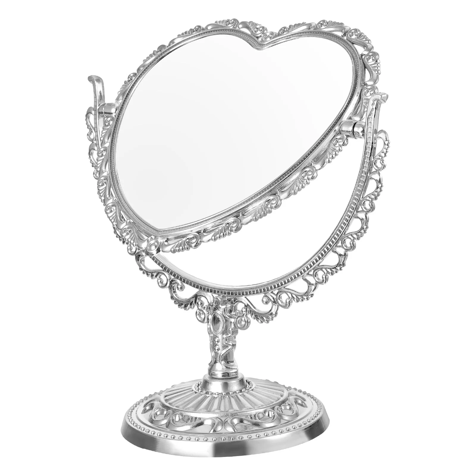 Retro Heart Shaped Vanity Mirror Swivel Design Countertop Mirror for Desktop Makeup Station Decorative Use