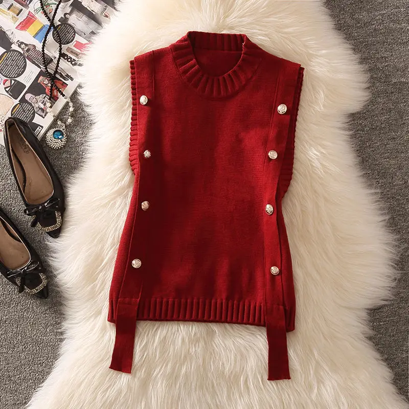 Single piece vest women\'s vest  temperament Hong Kong style retro knitted sweater spring and autumn outfit short and trendy