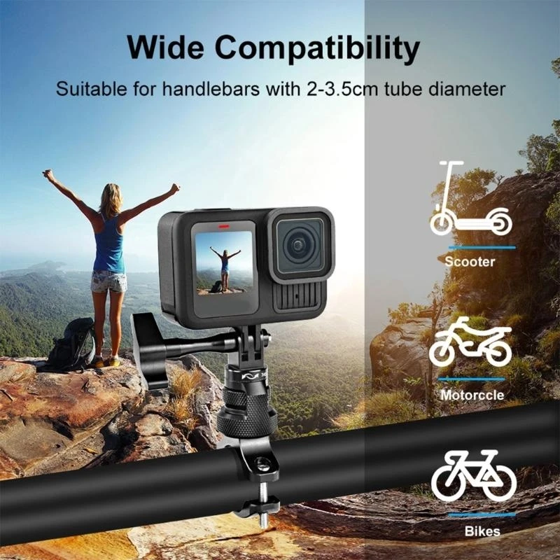Shockproof 360°Rotating Bike Handle Mount Lightweight Aluminum Alloy Compatible for Action Cameras Durability Build D2RC