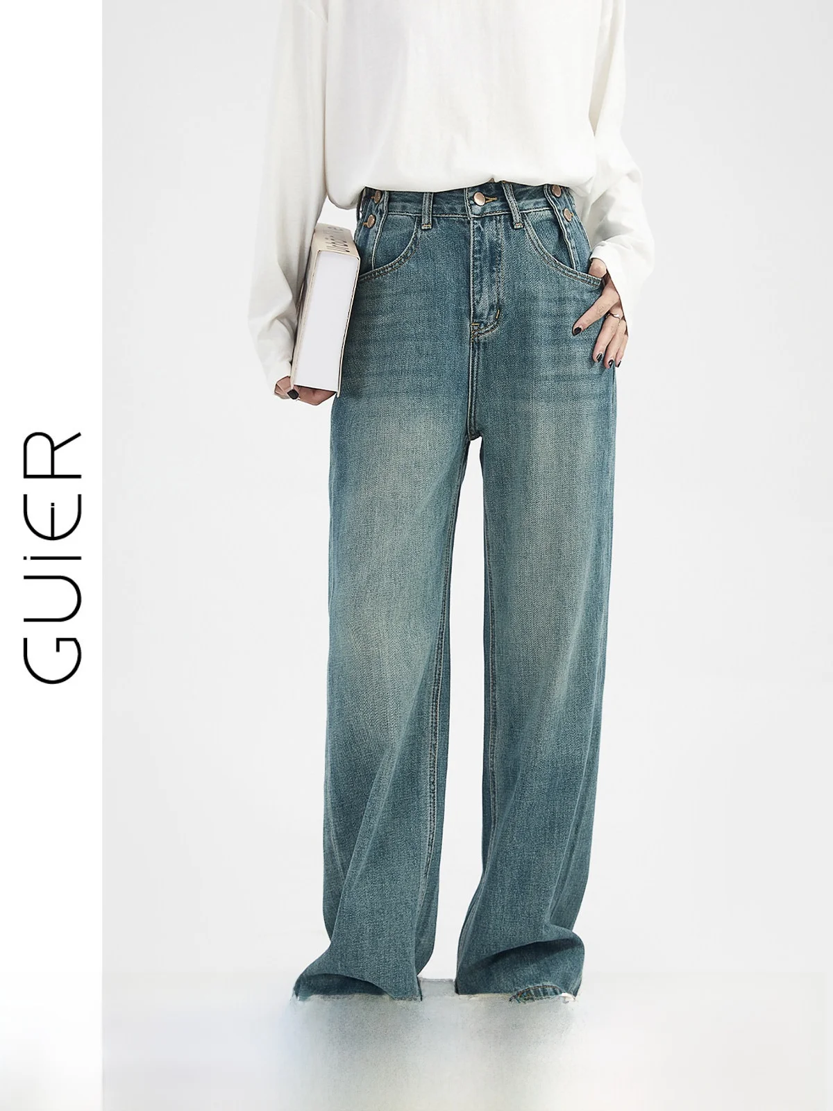 

Guer Прямые джинсы с высокой талией в стиле ретро, женские осенние модные облегающие длинные прямые брюки глубокого цвета на молнии Fly