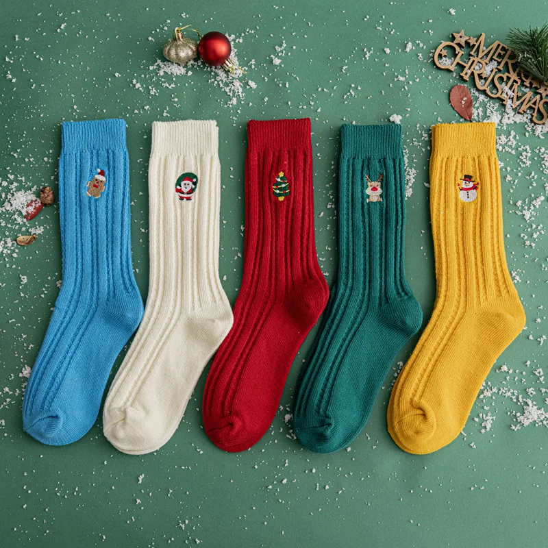 

Middle Tube Socks Christmas Socks Gifts Reindeer Xmas Tree Santa Claus Pattern Cute Socks Cartoon Women Socks Medium Stockings