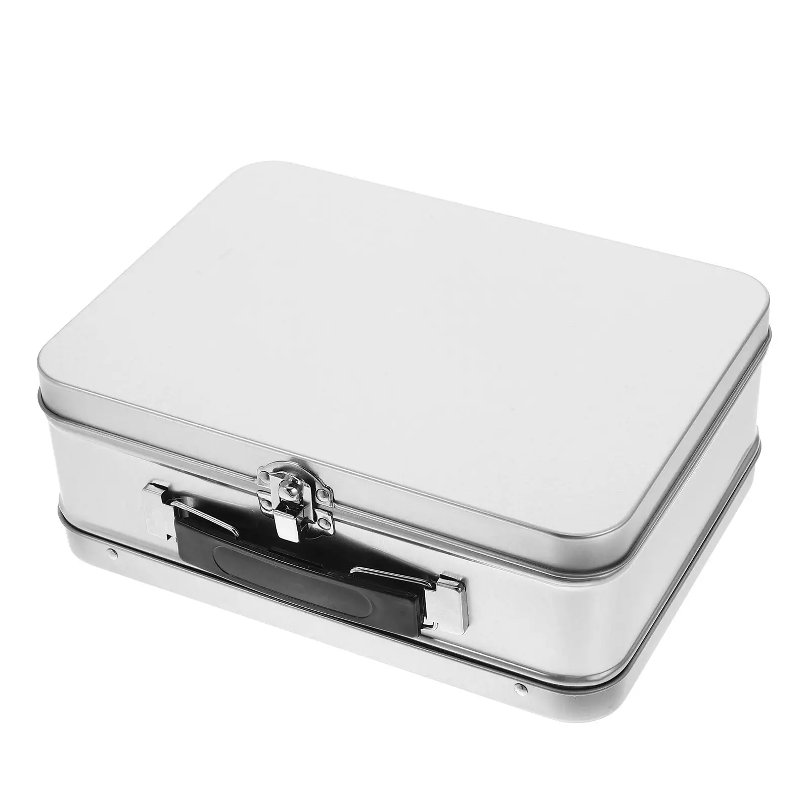 

Tinplate Lunch BoxSilver 20.5x15x7.5cm Metal Cookie Tins Lids Snack Storage Retro Decorative Tin Box Gifts