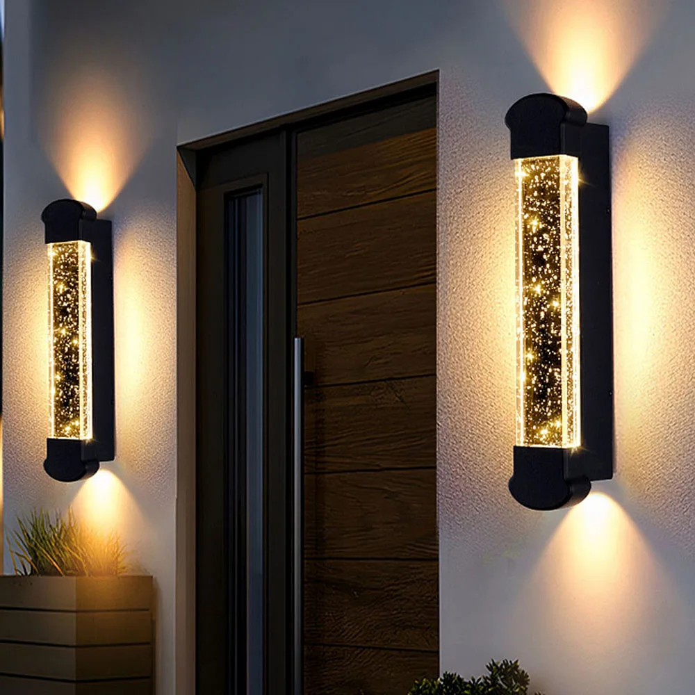 Modern LED Outdoor Wall Light, Bubble Crystal Glass Up Down Wall Sconce for Garden Patio Porch - Image 4