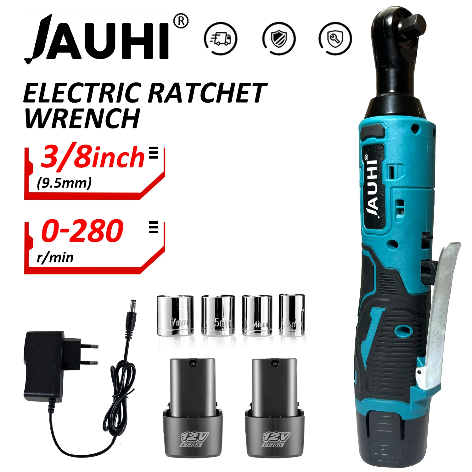 

JAUHI 12V Cordless Electric Wrench 3/8'' Right Angle Ratchet Wrench Angle Drill Screwdriver Removal Screw Nut Car Repair Tool