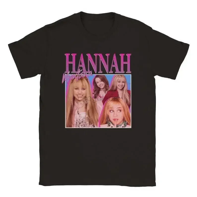Unisex spor Hannah Montana- Miley Cyrus Rap Hip Hop erkek baskı tee üstleri karikatür yuvarlak rahat yeni Bootleg Homage 90S T-Shirt