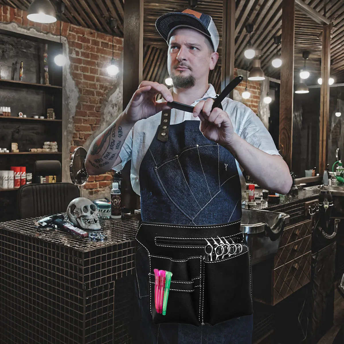

Barber Waist Bag Heavy Duty Haircut Tool Organizer Portable Waist Pouch with Ample Compartments for Barbers Hair