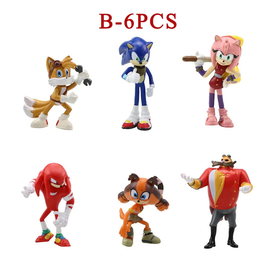 Trzy style 6 sztuk ogony Sonic Werehog figurki niebieski cień lalka figurki z kreskówek kolekcjonerskie lalki dla dzieci jeż zabawka