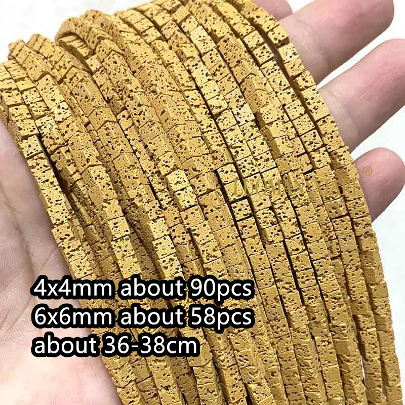 4X4Mm 6X6Mm Kubus Vulkanische Lava Natuursteen Roze Zwart Groen Vierkant Spacer Kralen Voor Sieraden Maken Diy Armband Accessoires