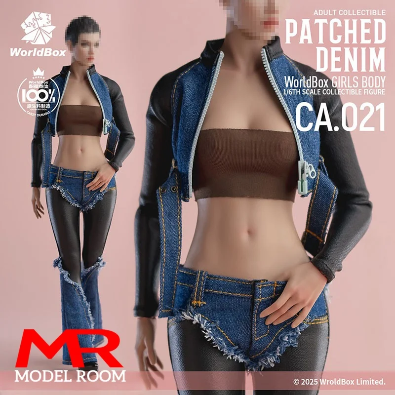 ชุดเดนิมสไตล์เรโทรแบบแพทช์เวิร์คสำหรับตุ๊กตาแอคชั่นฟิกเกอร์ขนาด 1/6 รุ่น Worldbox CA021 เหมาะสำหรับตุ๊กตาขนาด 12 นิ้ว