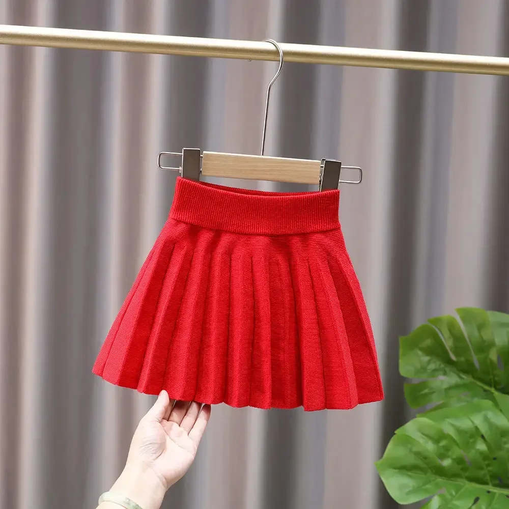 Kids Girls Knitted Skirts Autumn Winter Pleated Skirt 2024 New Children Princess School Skirts Teenage Girls Cotton Skirts