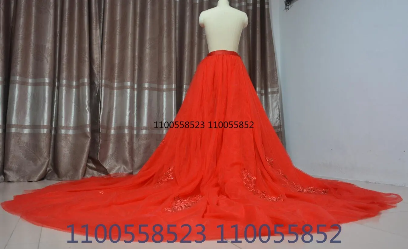 Jupe Amovible en Tulle Rouge avec Appliques pour Femme, Accessoire de Mariage de Taille Personnalisée, Quelle que soit la Poignée du Train de la Cathédrale